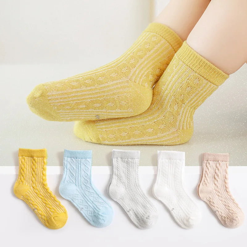 Girls Summer Mesh Thin Sock Cotton Baby Short Socks 5 Pairs Toddler Boys Kids Children Colorful Socks 5 pairs WMF043