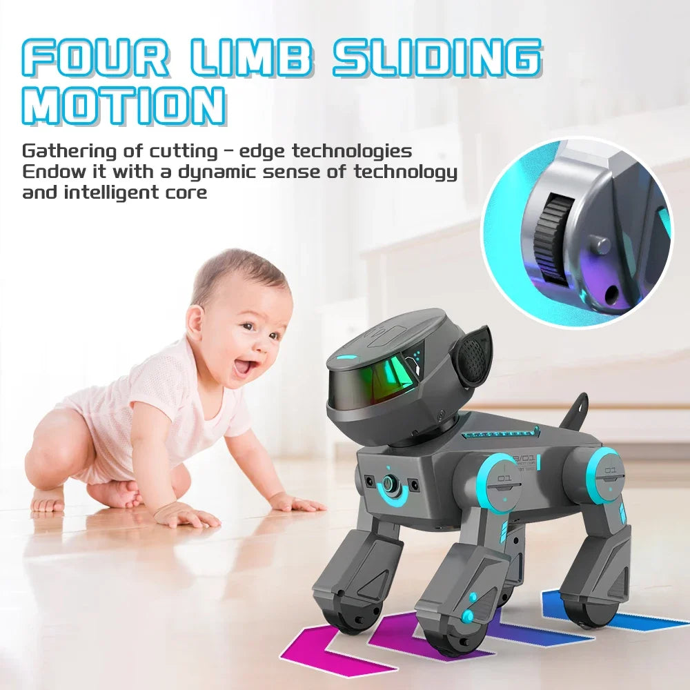 AI intelligent robot dog, interactive toys for children over 6 years old, gesture touch remote control Bluetooth speaker.
