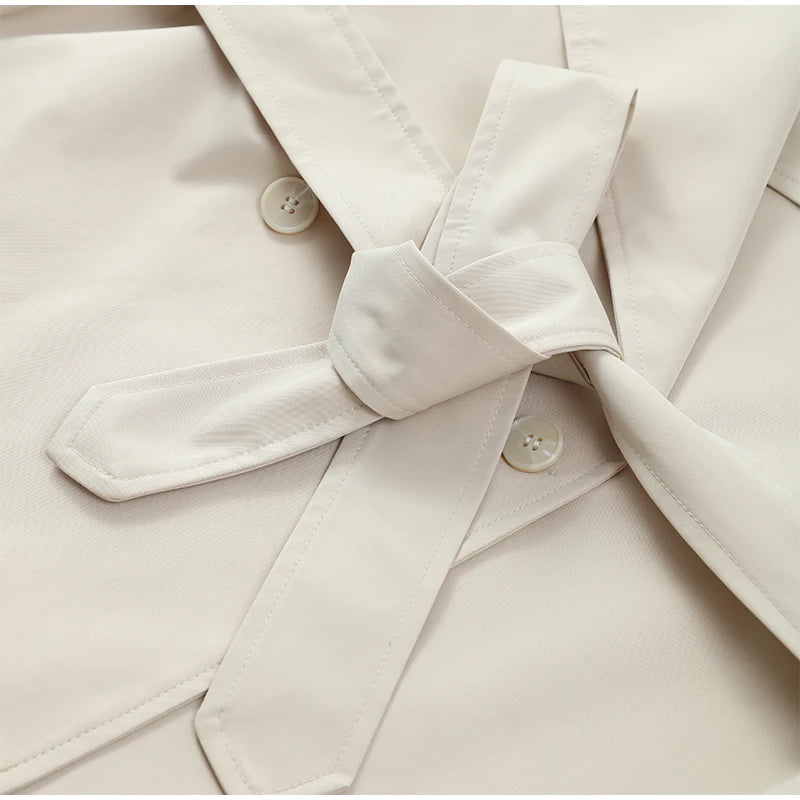Solid Lapel Lace Up Trench Coat Women Fashion Full Sleeve Waist Cinching Short Windbreak New Autumn Office Commute Outwear 2026