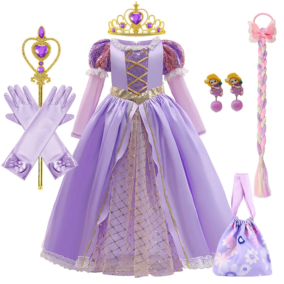 Rapunzel Dress Princess Costume Sets Children Birthday Carnival Halloween Party Fancy Girls Tangled Cosplay Clothes 2-10 Years