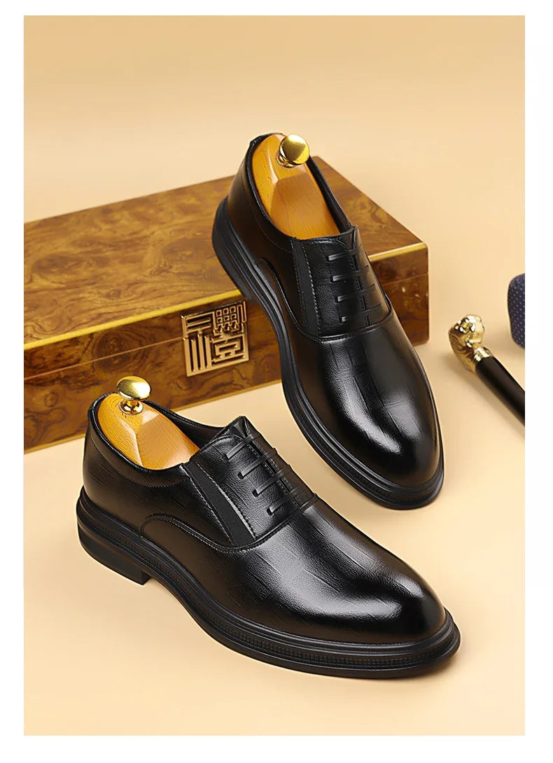 Men Dress Shoes Black Soft Leather Men Heighten Formal Shoes Casual Business Men Oxfords Suit Shoes