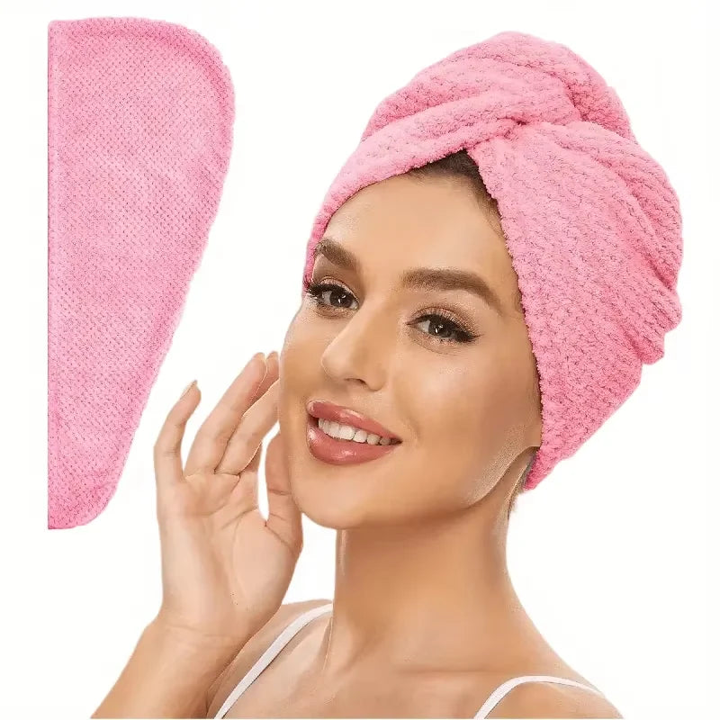 Solid Color Absorbent Hair Towel Wrap 9.8" X 25.5" Textured Dry Hair Cap for Button-Down Women