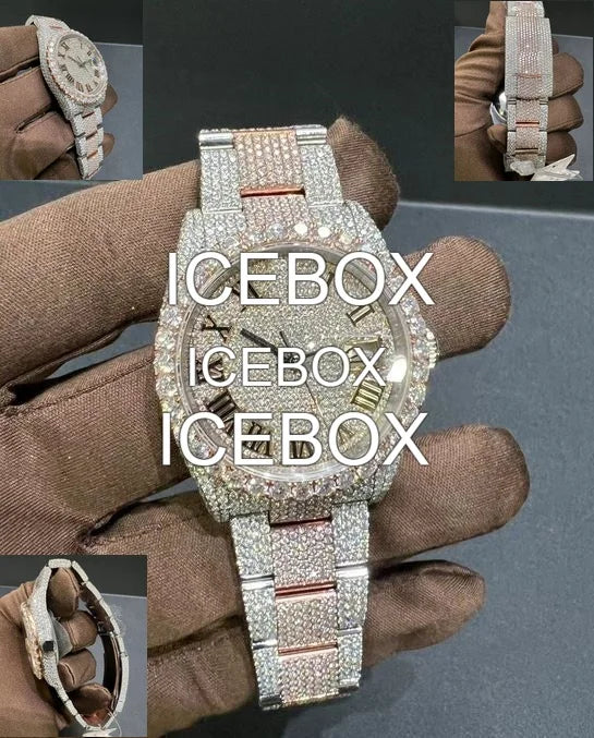 Handcrafted Custom VVS Top-Grade Moissanite Automatic Mechanical Watch, Iced-Out Full Diamond Hip-Hop Style Watch
