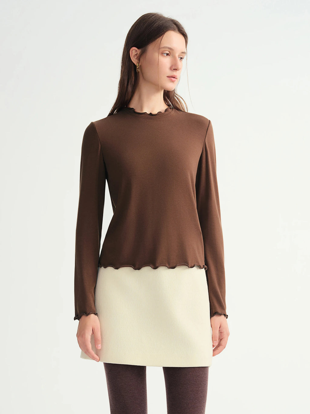 DUSHU Self-Heating Wool T-shirts Half-High Collar Soft Knit  Women's Longline Bralette Fall Winter Curvy Solid Color Pullovers