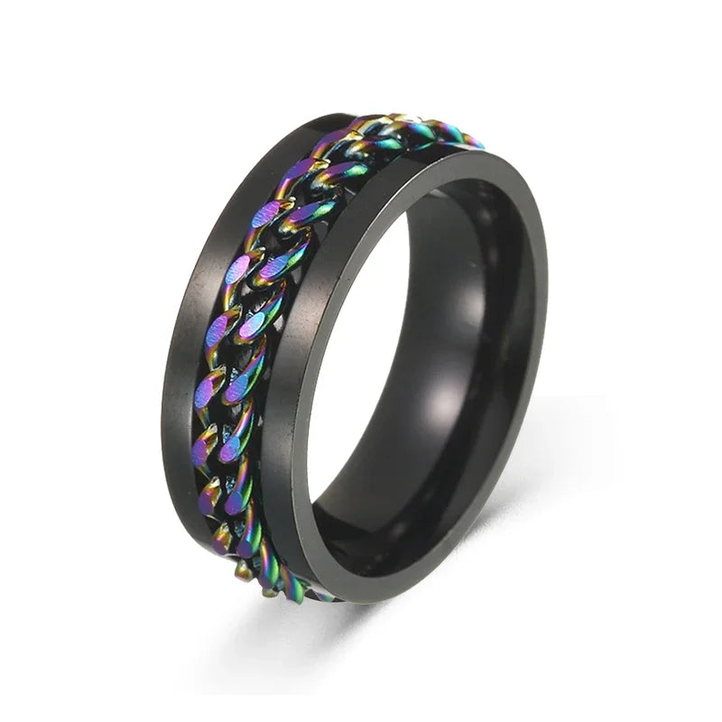 Stress Ring For Stainless Steel Rotatable Chain Fidget Metal Spinner Men Band Ring Jewelry Anillos De Hombres