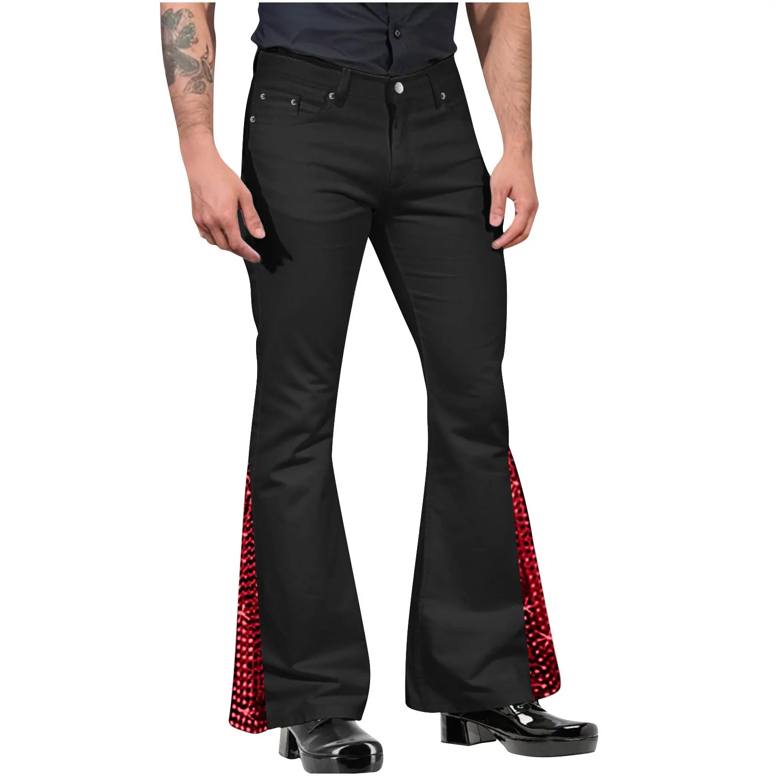 Retro-inspired Flared Pants Men's Vintage Bell Bottom Wide Leg Jeans Solid Color Stretchy Slim Fit Mid-rise for Fashionable