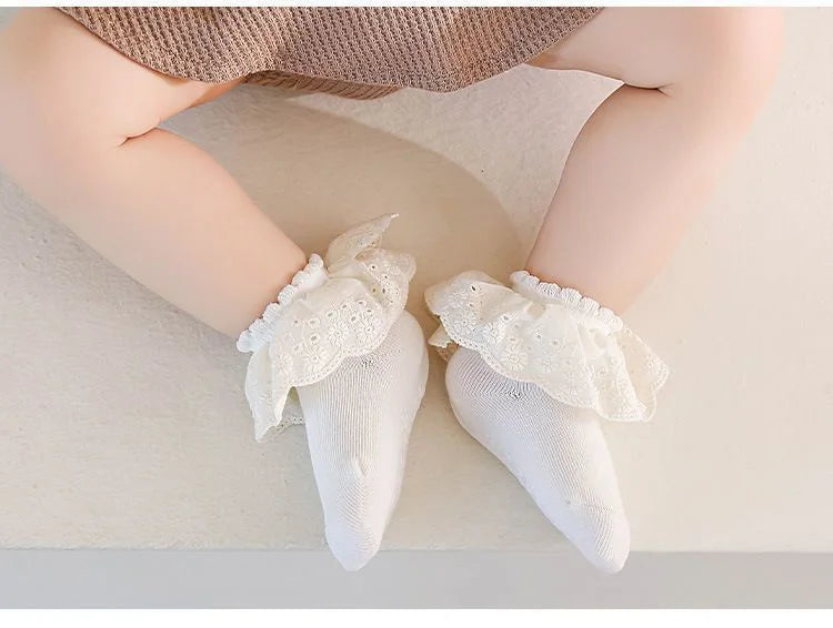 2Pairs/lot Baby Socks For Girls Spring Autumn Lace Princess Floor Newborn Socks Cotton Toddlers Infant Short Sock Anti Slip 0-3Y