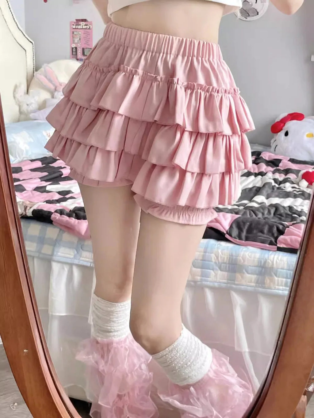Puffy Cake Mini Skirts Women Ruched Ruffle High Waist Solid All-match Sweet Lovely Girls College Harajuku Trendy Streetwear Ins