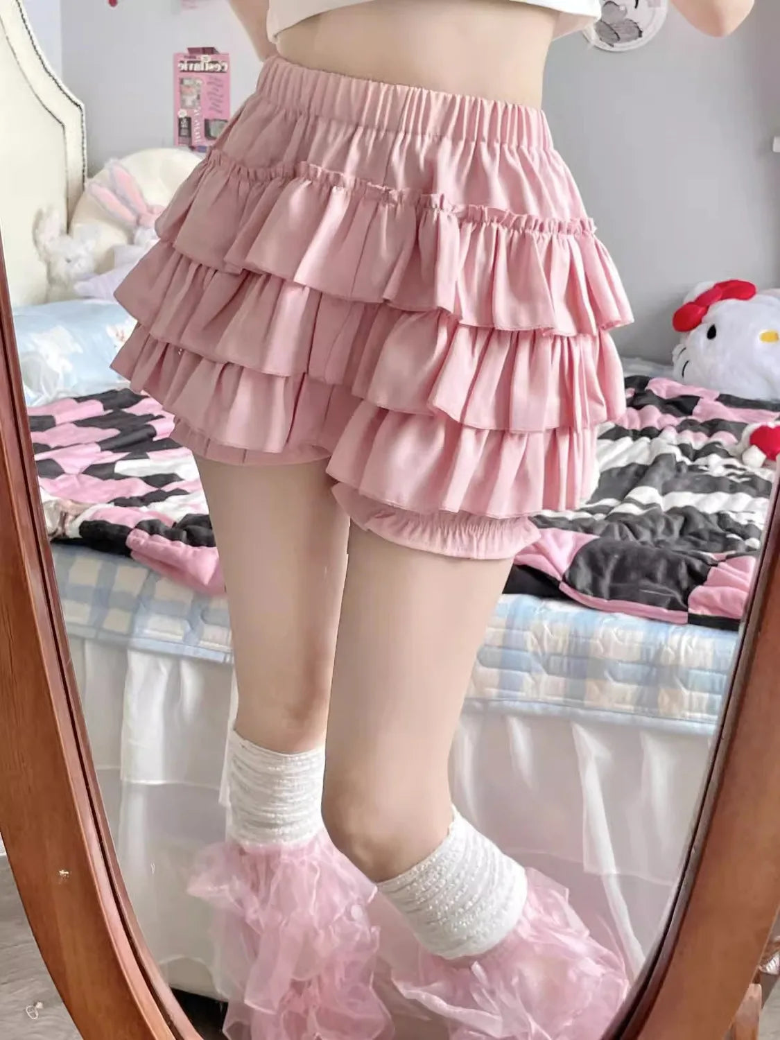 Puffy Cake Mini Skirts Women Ruched Ruffle High Waist Solid All-match Sweet Lovely Girls College Harajuku Trendy Streetwear Ins