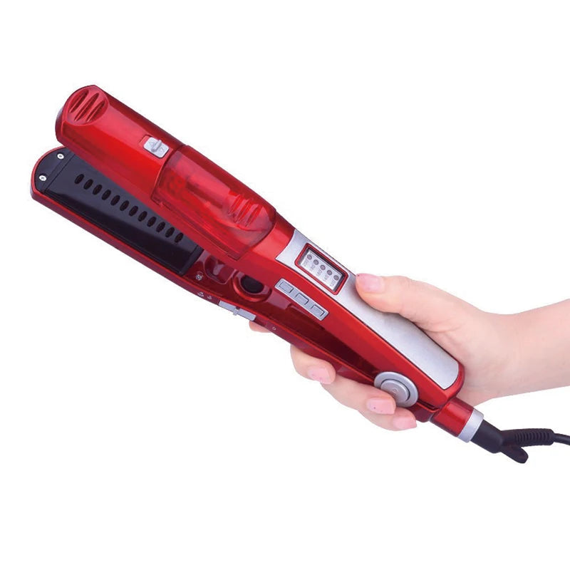 Plancha de pelo Profesional de vapor fuerte, salón portátil, cuidado del cabello ancho, plancha plana y rizador 2 en 1
