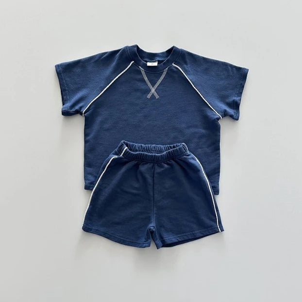 Korean Style Newborn Baby Boys Girls Sport Wear Clothing Suit Short Sleeved Cotton Solid Color T-shirt+Shorts Children Tracksuit