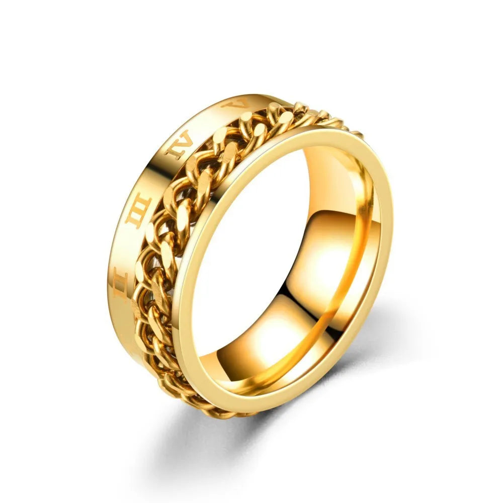 Titanium Steel Rotatable Chain Fidget Spinner Mens Rings Multifunction Anti Stress Knuckle Ring Accessories Anillo Hombres