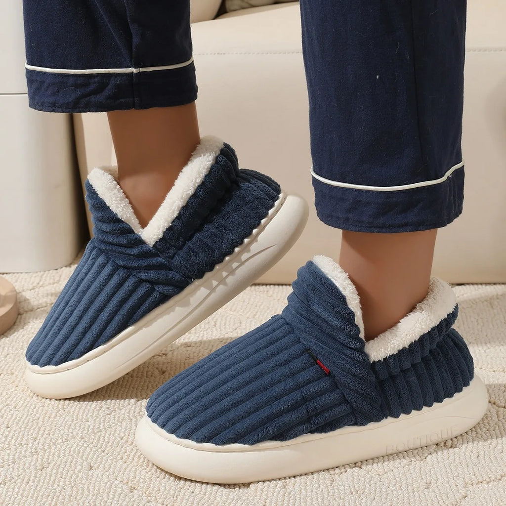Bebealy Winter Fur Men Slippers Men Shoes Outdoor Nonslip Short Plush Men Slippers Casual Fuzzy House Ankle Men Boots Flat Shoes