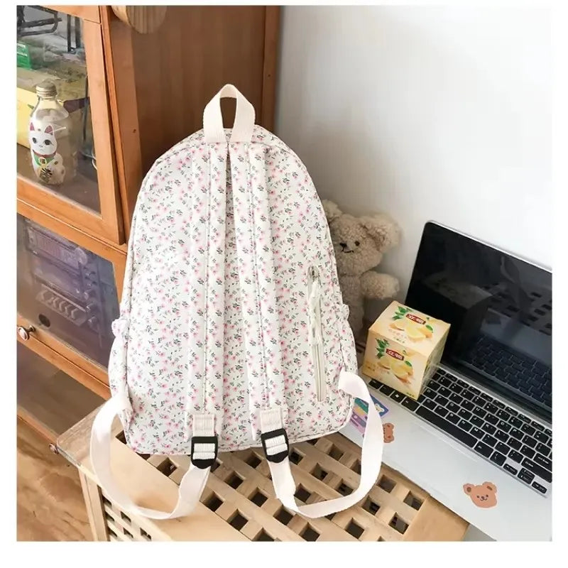 Nylon Backpack New Simple And Fresh Large Capacity Backpack For Junior High School Students Small Floral Backpack