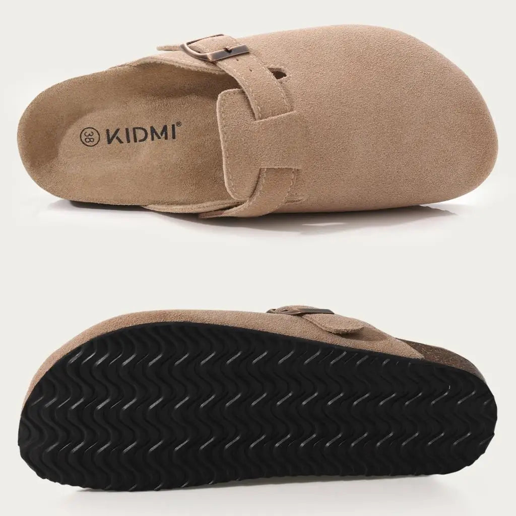 Shevalues Men Clogs Slippers Cow Suede Clogs For Men Leather Mules Men Fashion Beach Shoes Men Outdoor Classic Cork Sandals Men