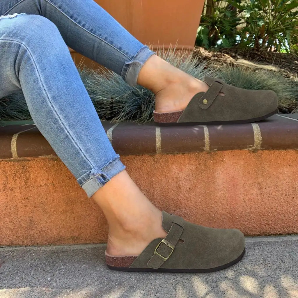 Shevalues Men Clogs Slippers Cow Suede Clogs For Men Leather Mules Men Fashion Beach Shoes Men Outdoor Classic Cork Sandals Men
