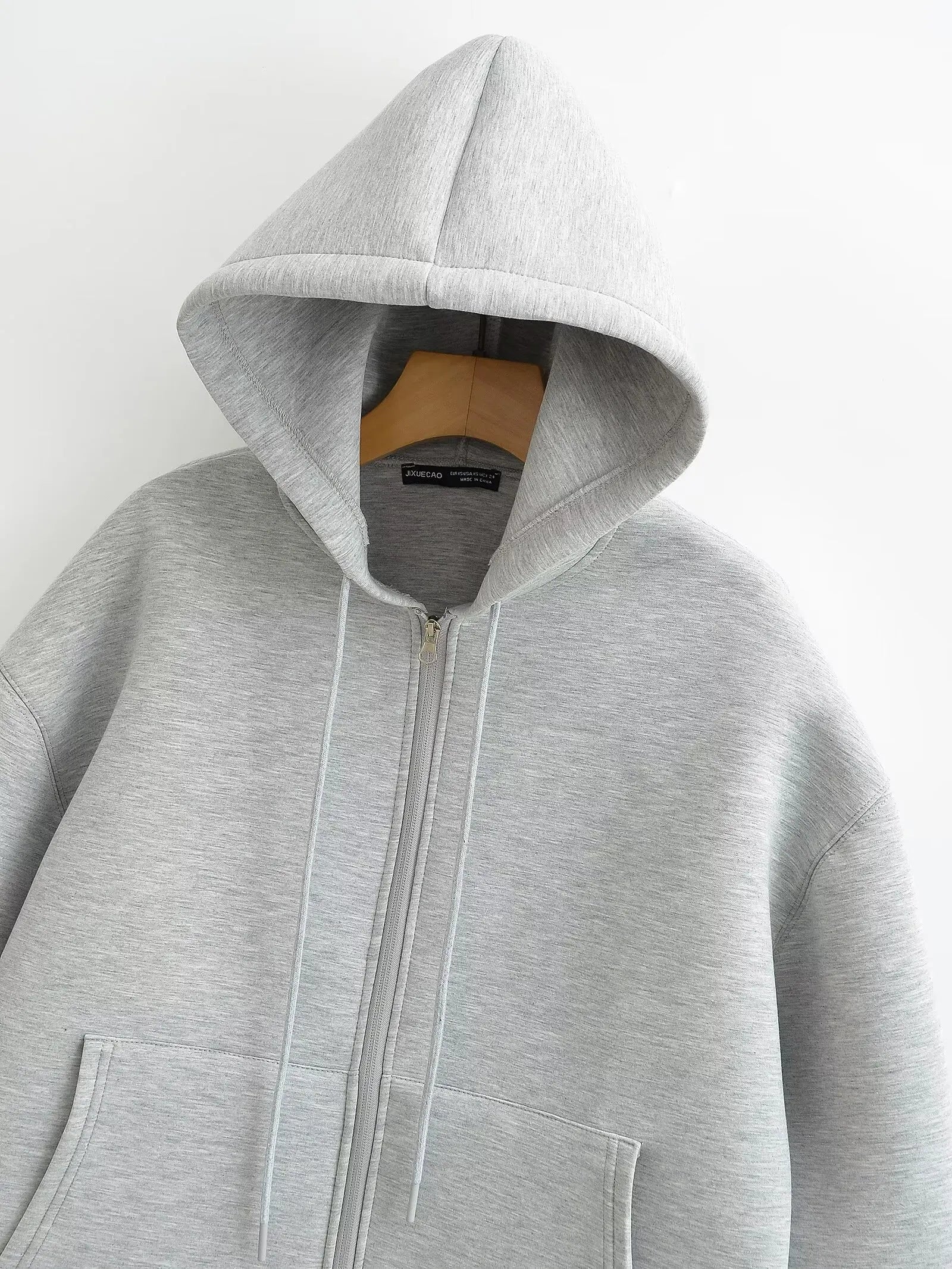 HH Winter New Women's Zipper Hoodie Coat High Street Double Pockets Jakcet Oversize Loose Sweatshirts Outerwear Top