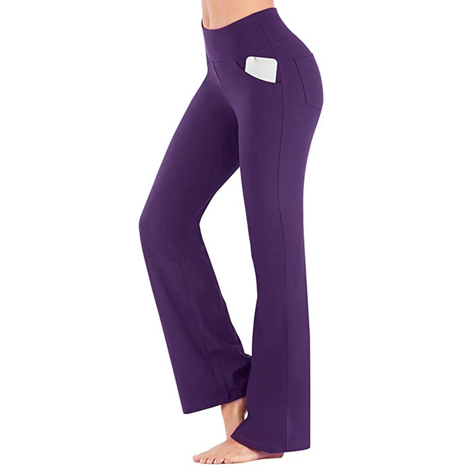 Flared Leggings Basic Yoga Pants With Pockets Women High Waist Breathable Comfortable Pants Gym Sports Slim Flared Tight Pants
