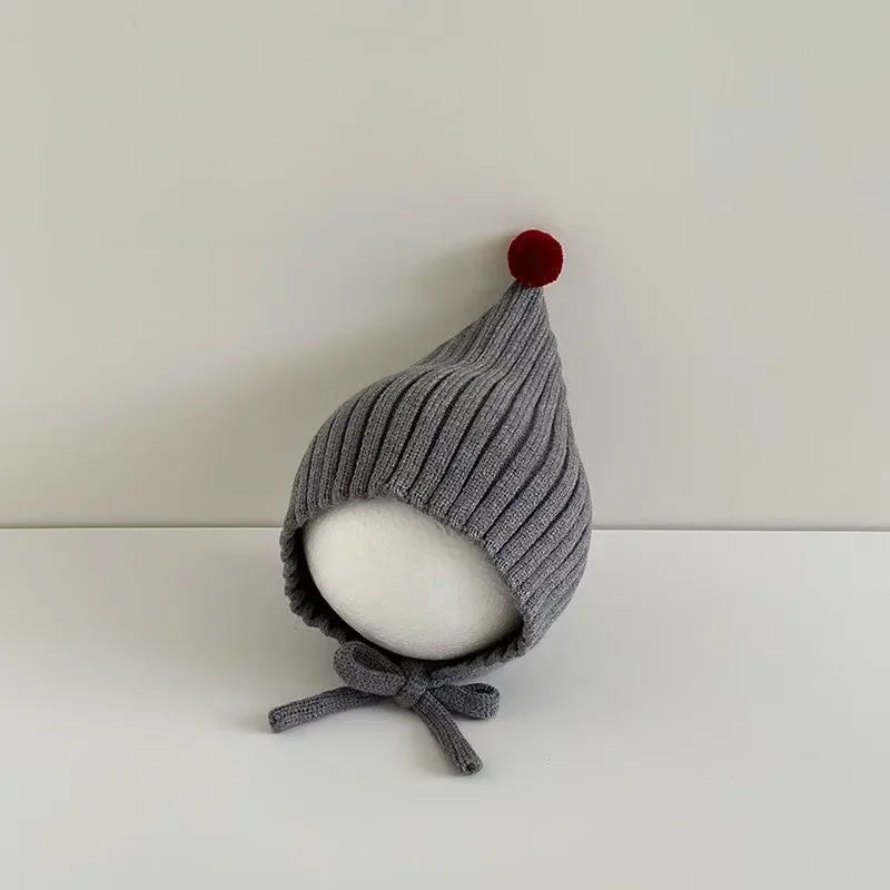 0-24M Baby Beanie Newborn Elf Hat Spring Autumn Knitted Windproof Warm Earflap Cap With Pom Pom