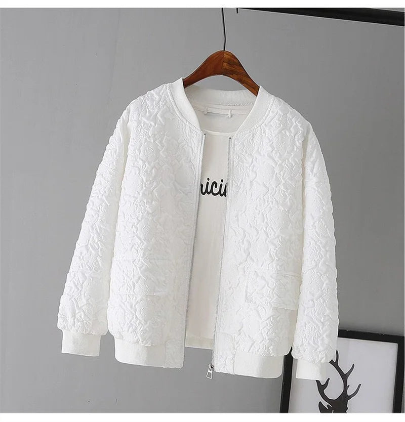 Solid Color Ladies Short Baseball Jacket 2026 New Korean Spring Casual White Jacket Top Female Cardigan Zipper Jackets Fashion