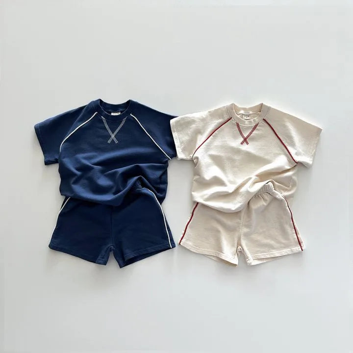 Korean Style Newborn Baby Boys Girls Sport Wear Clothing Suit Short Sleeved Cotton Solid Color T-shirt+Shorts Children Tracksuit