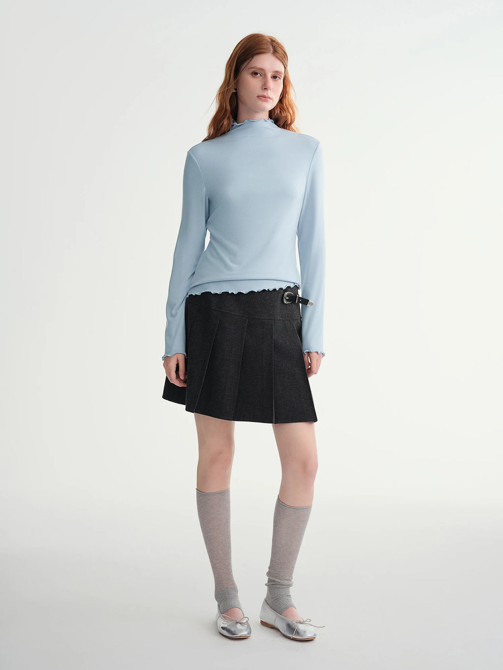 DUSHU Self-Heating Wool T-shirts Half-High Collar Soft Knit  Women's Longline Bralette Fall Winter Curvy Solid Color Pullovers
