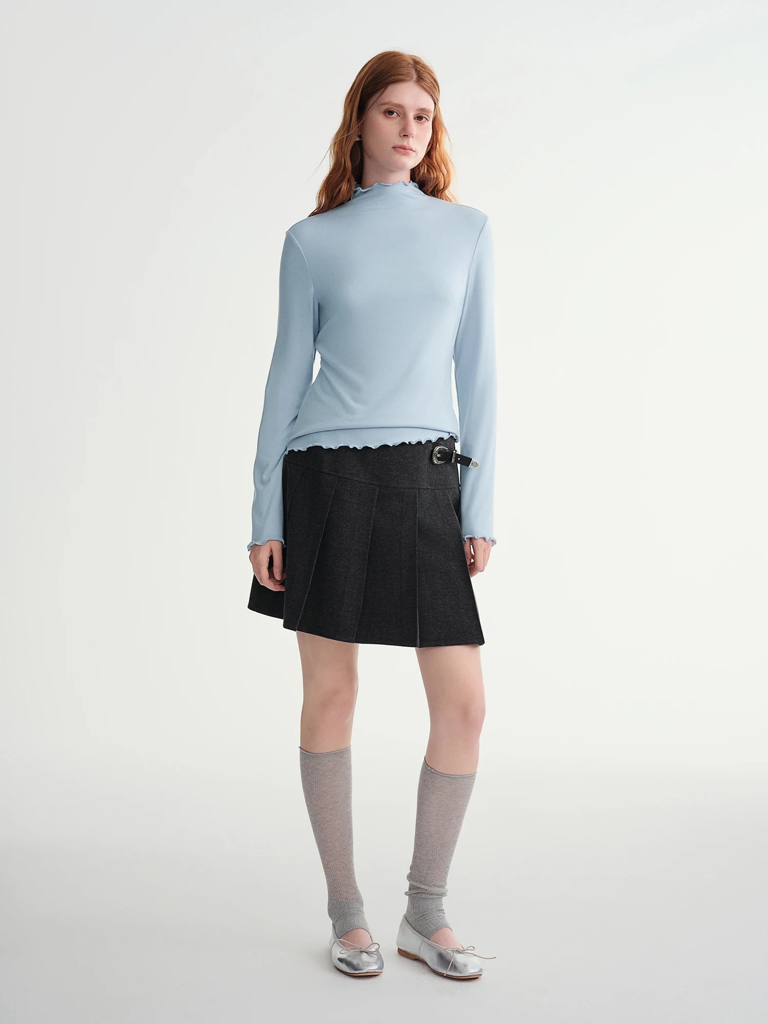 DUSHU Self-Heating Wool T-shirts Half-High Collar Soft Knit  Women's Longline Bralette Fall Winter Curvy Solid Color Pullovers