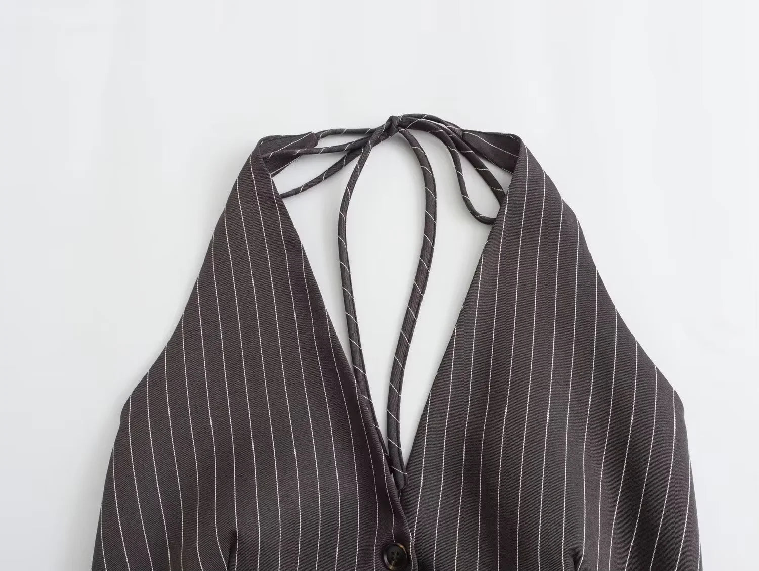 2025 Summer Women’s Adjustable Bow Back Vest | Striped Suit Waistcoat for Office Casual Daily - Deep V Neck Grey Street Chic