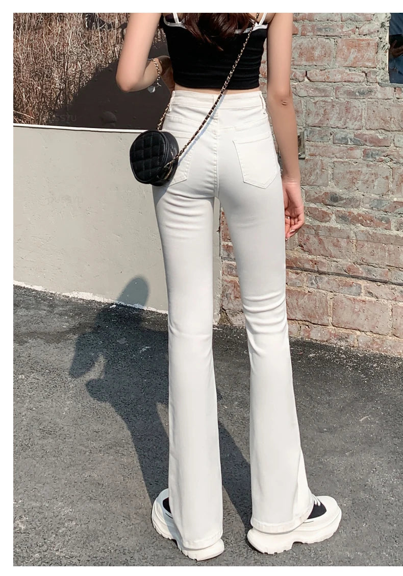 Flared Jeans Woman High Waist Denim Trousers For Female Blue White Black Elastic Skinny Fashion Classic Leisure Wide Leg Pants