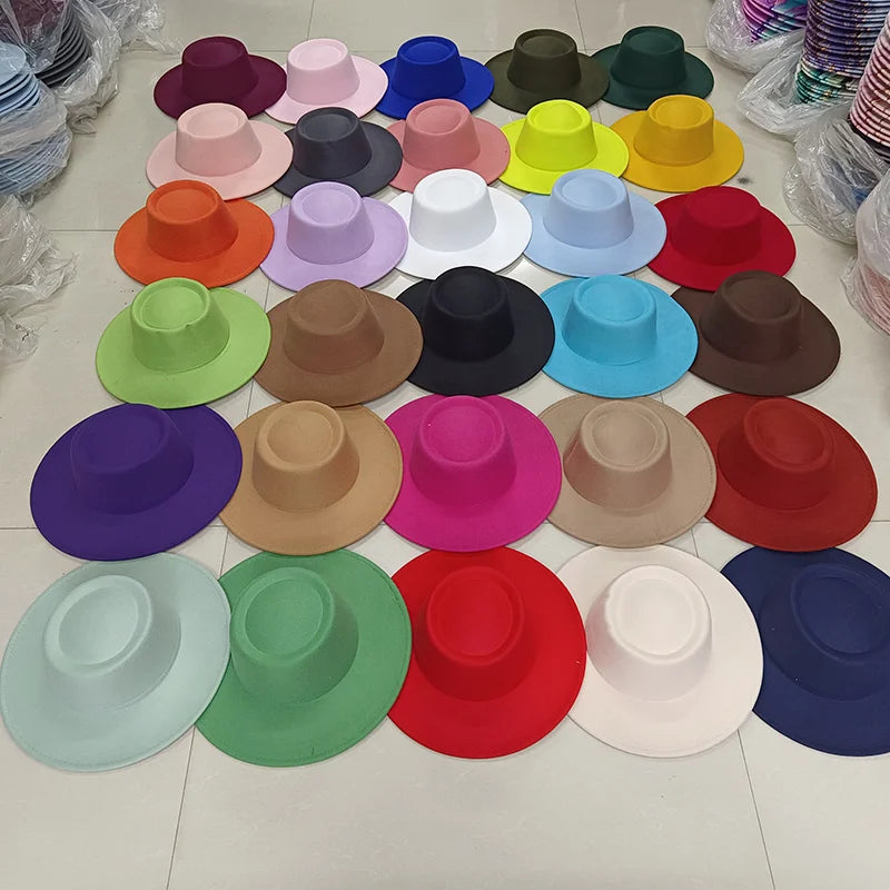 British Style 8CM Wide Brim Fedora Hat Women's Fashion Autumn/Winter Pork Pie hat Wedding Hat Jazz Hat Gorras para hombres
