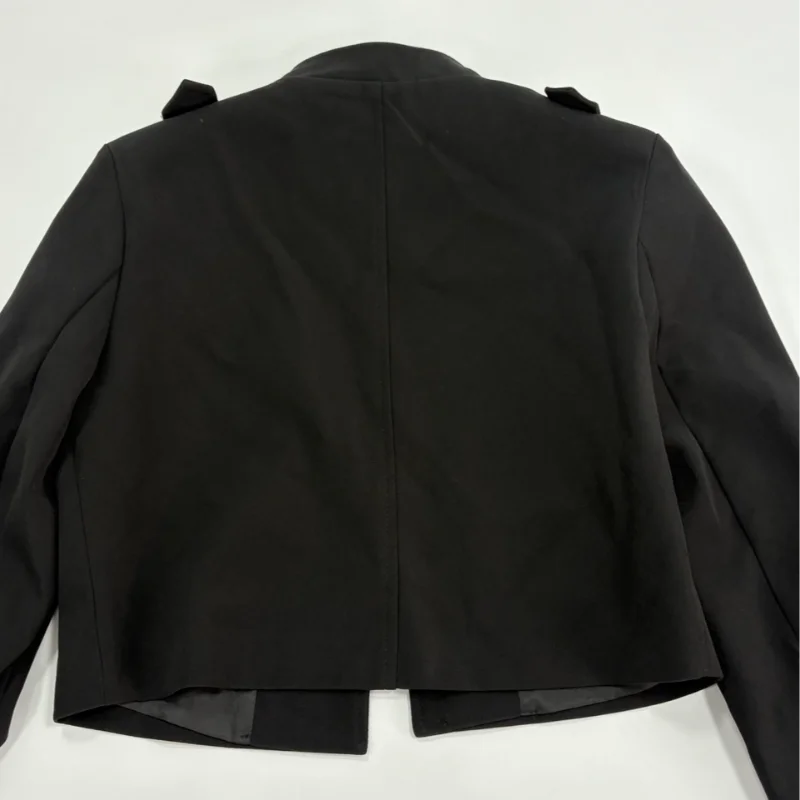 Women's Napoleon Style Black Cropped Jacket Coat Long Sleeve Tops Braided Button Trim Vintage Slim Fit Fashion Lady Outerwear