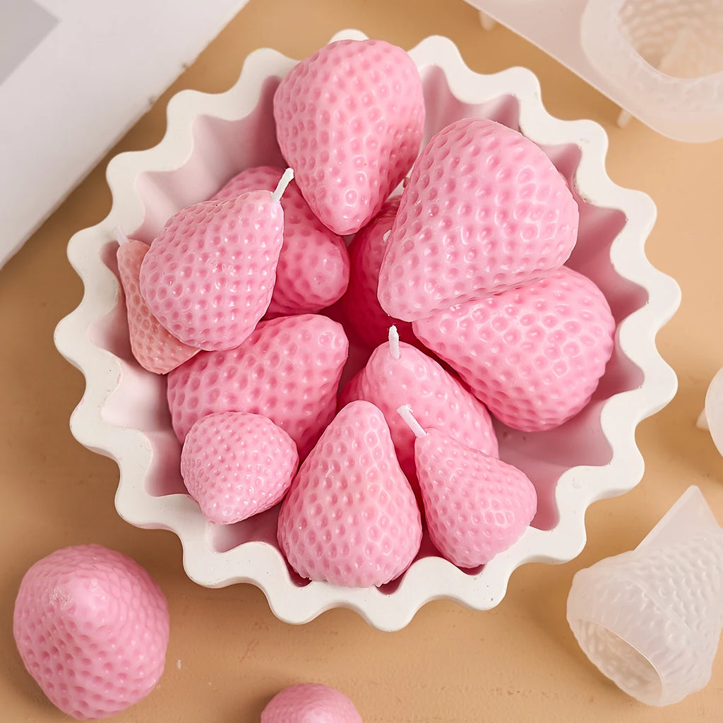3D Strawberry Aromatherapy Candle Silicone Mold DIY Handmade Romantic Scented for Valentine's Day Party Home Decor Birthday Gift