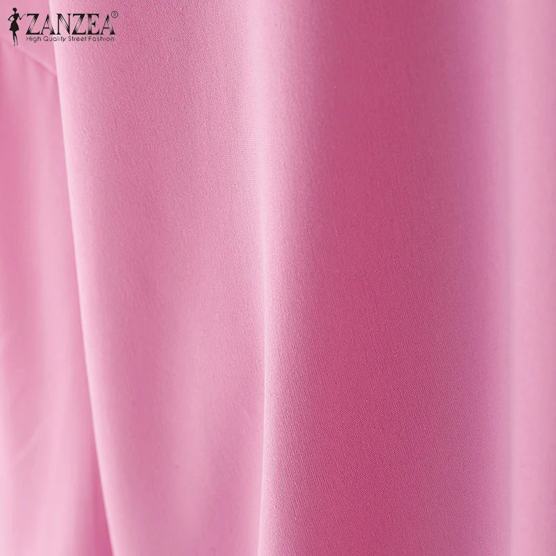 ZANZEA Oversized Women's White Shirts Turn-Down Collar Long Sleeve Button Up High-Low Solid Color Tops 2025 Autumn Streetwear