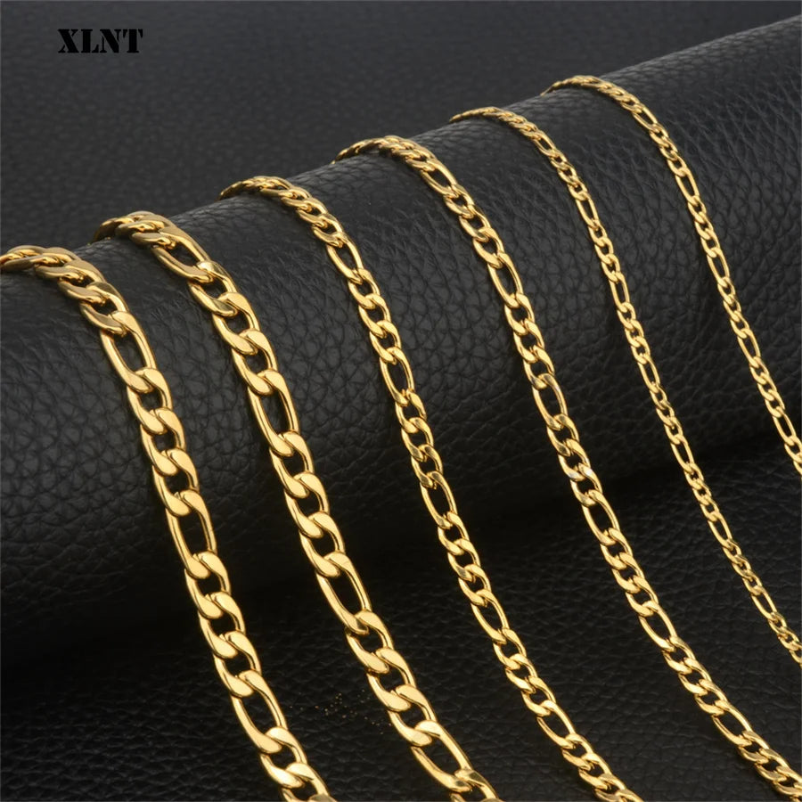 Fashion New Figaro Chain Necklace Men 3mm Stainless Steel Gold Color Long Necklace for Men Jewelry Gift Collar Hombres