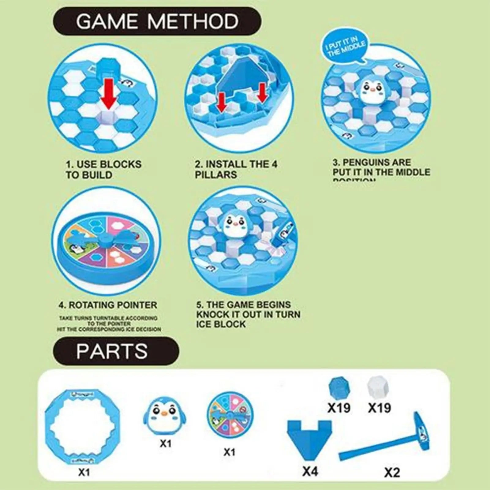 Penguin Ice breaking toys Hand-eye Coordination Board Games with Hammer Penguin ice tapping games For Gathering