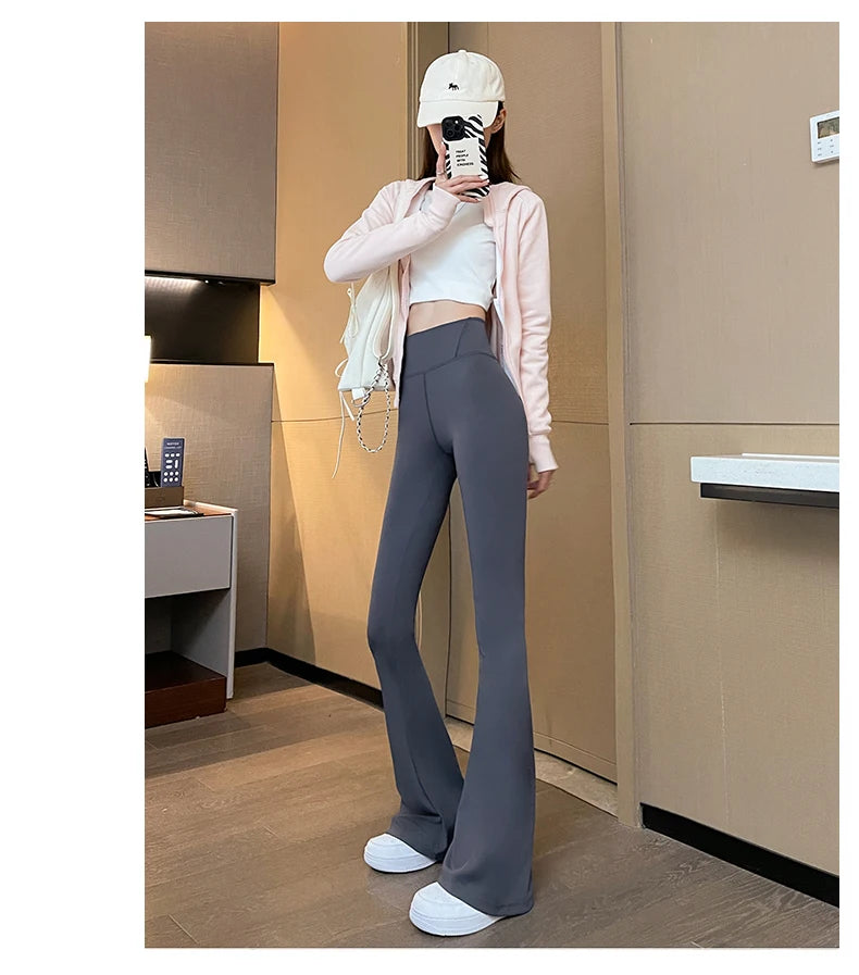Shark Flared Pants for Women High Waist Skinny Black Casual Spring Autumn 2025 Dance Yoga Micro-Pull