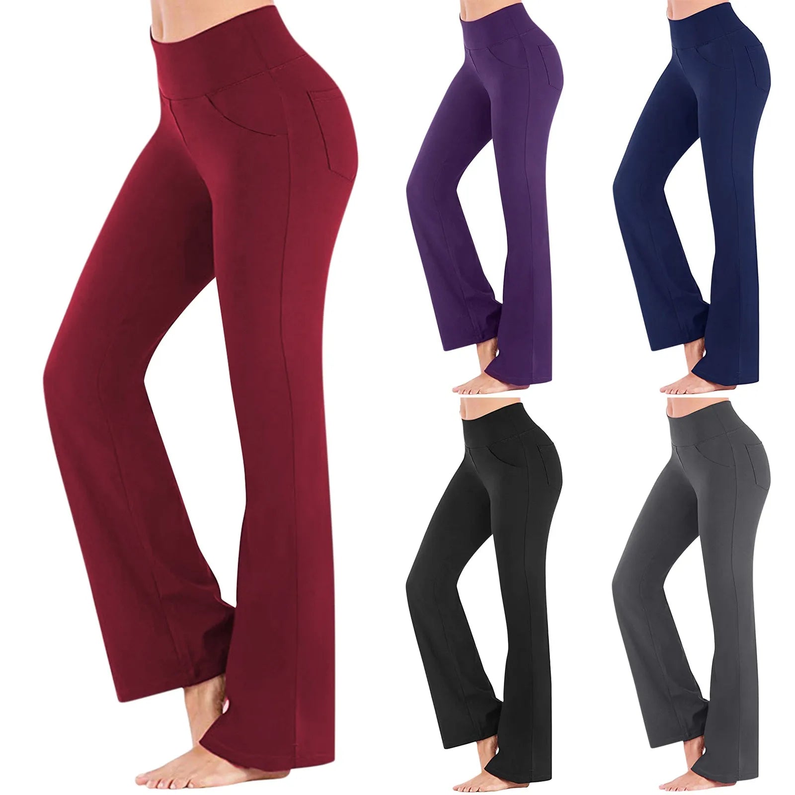 Flared Leggings Basic Yoga Pants With Pockets Women High Waist Breathable Comfortable Pants Gym Sports Slim Flared Tight Pants