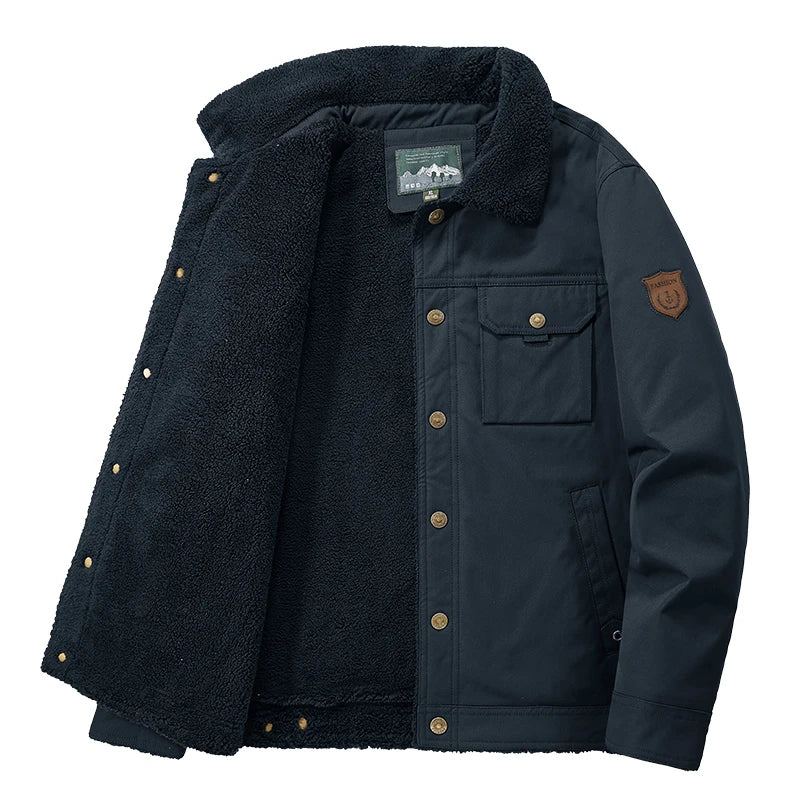 Men 2025 Winter New Fleece Thick Warm Jacket Men Fashion Casual Windproof Coat Men Autumn Outwear Outdoor Fur Collar Jacket Men