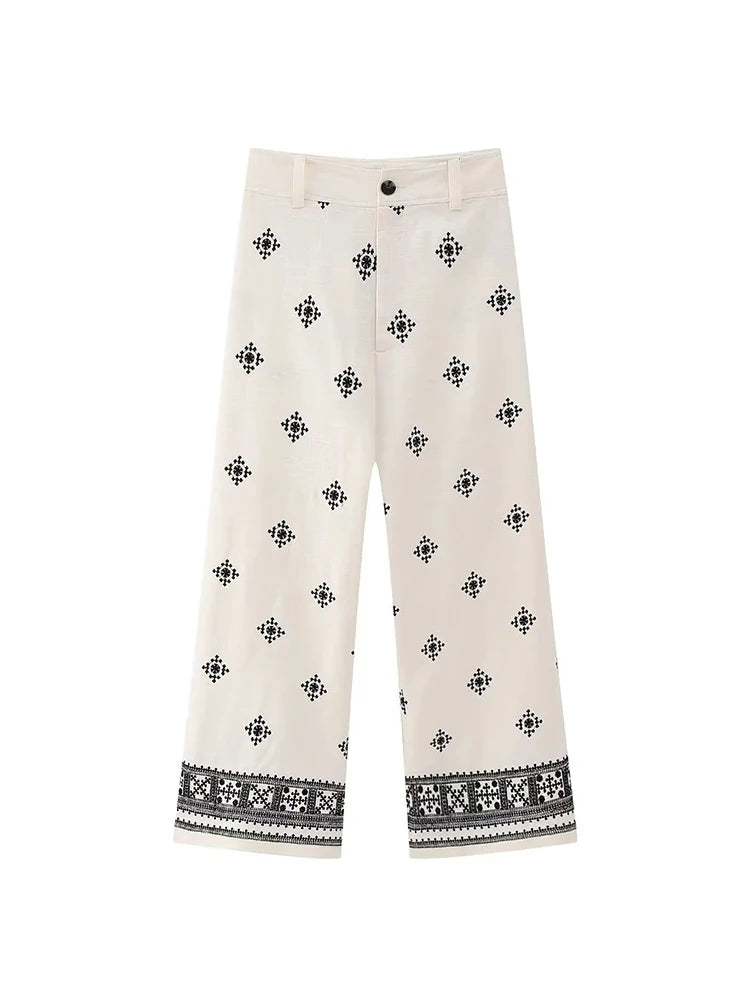Vintage Women Loose Boho Linen Pants 2023 Summer Fashion Ladies Vocation Soft Embroidery Trousers Female Casual Bottoms Chic