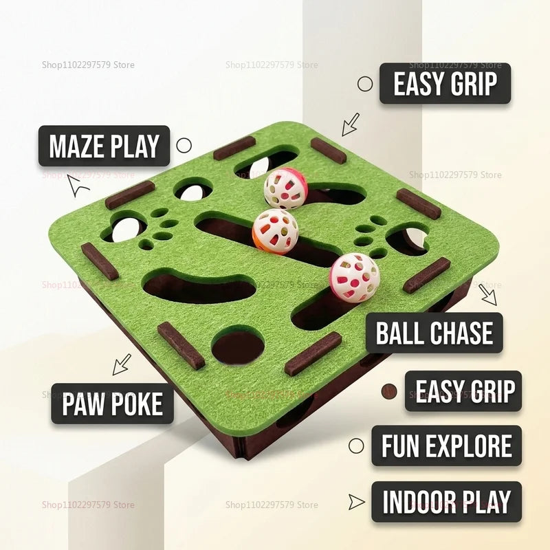 Interactive Cat Toys for Indoor Cats Self Entertainment Felt Maze Box with Digging Holes Bell Balls Relieves Boredom for Pets