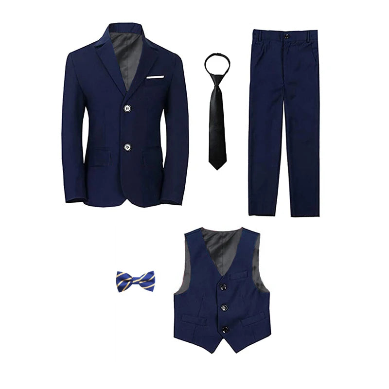 Boy's balzer Formal Blue Black Slim Fit Suits Set Child Weddings Birthday Party Performance Dress Big Kids Jacket Pants Bowtie