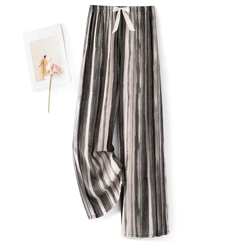 Women Casual Autumn Wide Leg Pants Floral Beach Trousers High Waist Boho Ethnic Style Calf Pants Four Season Girls Home Clothes