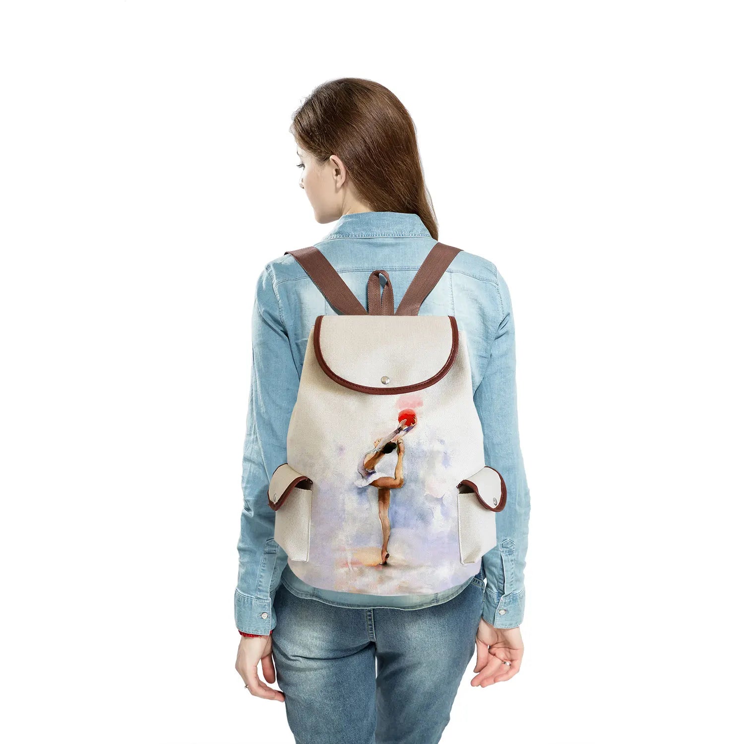 Watercolor Gymnastics Art Print Backpack Women Drawstring Bags Pretty Girls Daypack Gymnast Storage Bag for Travel Gift Portable