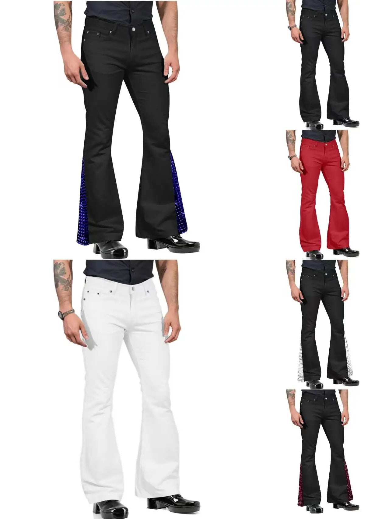 Retro-inspired Flared Pants Men's Vintage Bell Bottom Wide Leg Jeans Solid Color Stretchy Slim Fit Mid-rise for Fashionable