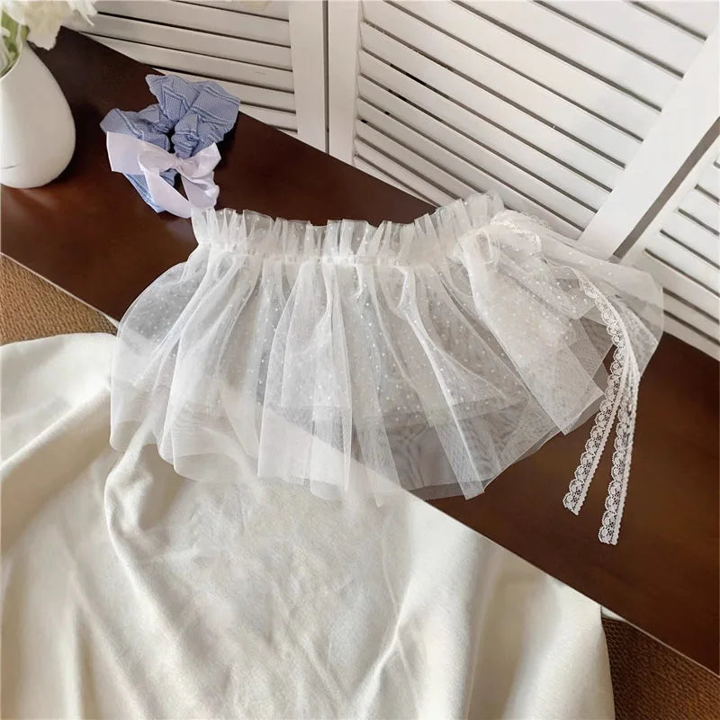 Elegant Polka Dot Lace Embroidery White Lace Half Skirt Women's Design Layered Short Skirt Korean High Waist A-Line Skirt Apron