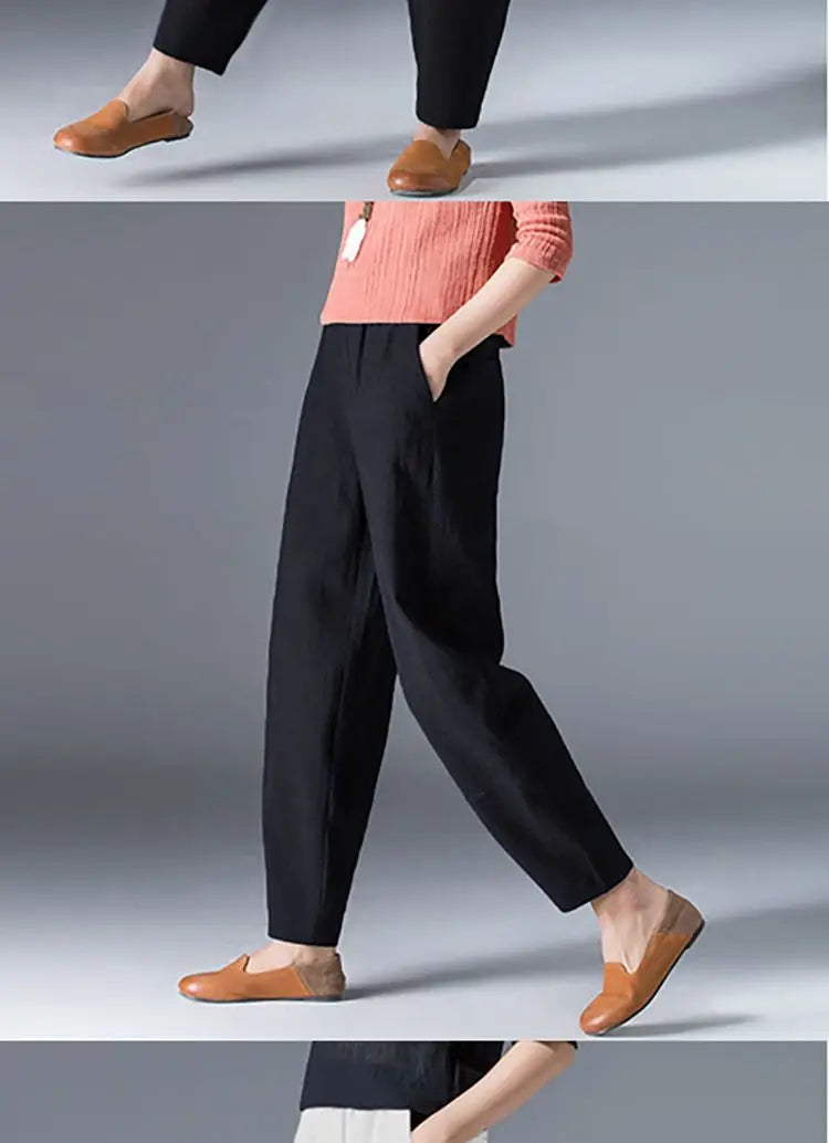 Cotton Wide Leg Pants Female Loose Oversized Solid Color Harem Summer Casual Elastic Waist Ankle-length Pants Women Clothing