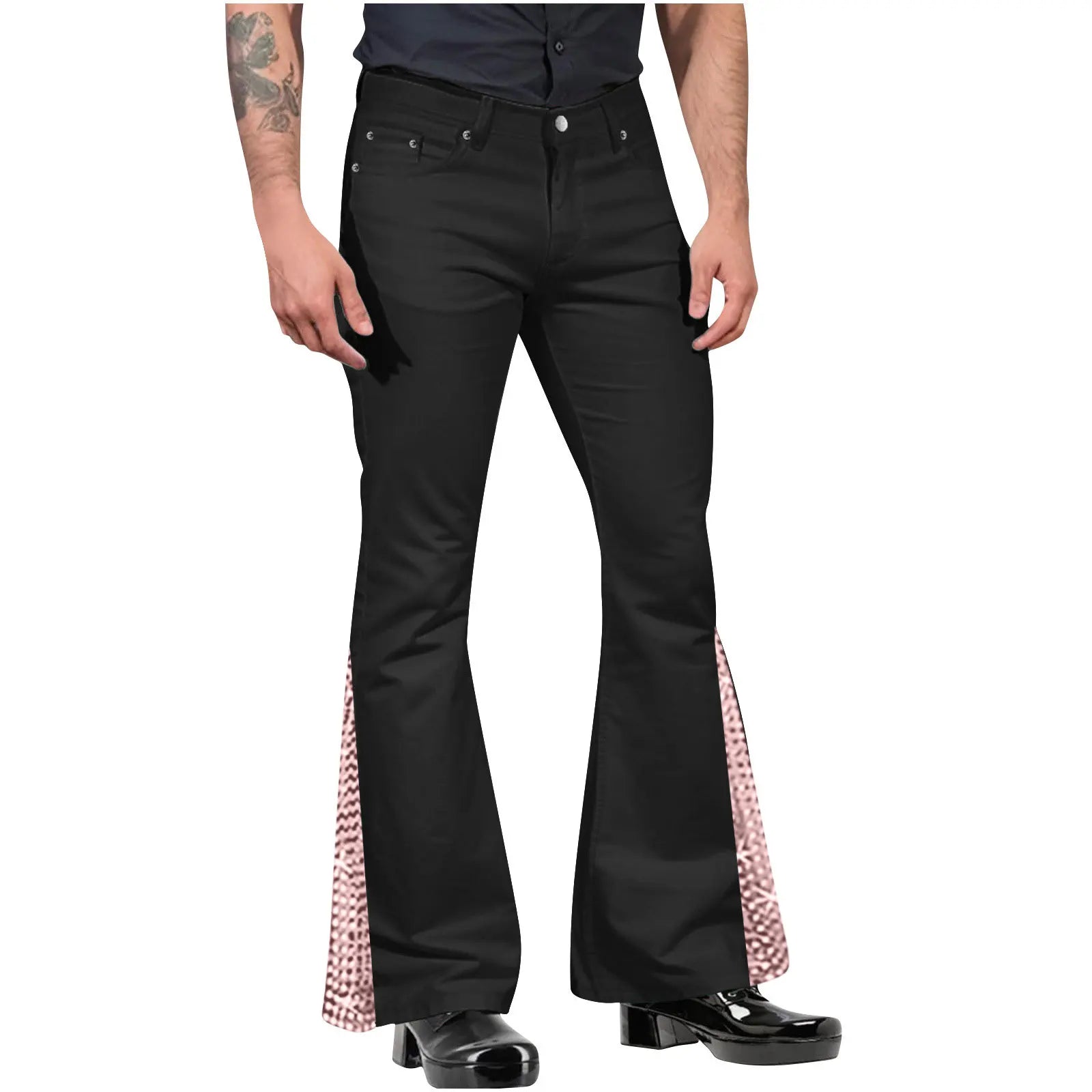 Retro-inspired Flared Pants Men's Vintage Bell Bottom Wide Leg Jeans Solid Color Stretchy Slim Fit Mid-rise for Fashionable
