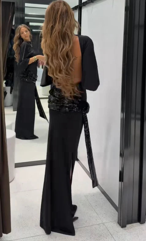 Lady Sexy Sequin Mesh Halter Long Party Dress Slim Sleeveless Backless Female Mermaid Dresses 2026 Spring Shiny Evening Gowns