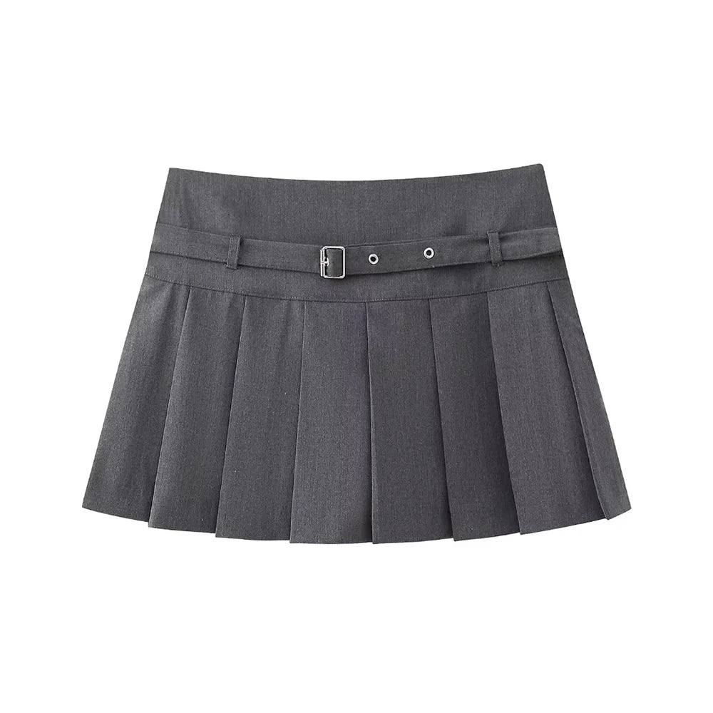 Pleated Shorts Skirts for Women, With Belt,Side Zipper, Mid Waist, Female Skort,Fashion