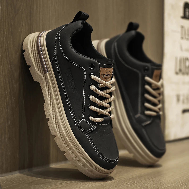 Men Leather Casual Shoes Outdoor Thick Sole Men Work Boots Comfortable Walking Sports Shoes for Men Designer Anti-Slip Men Shoes